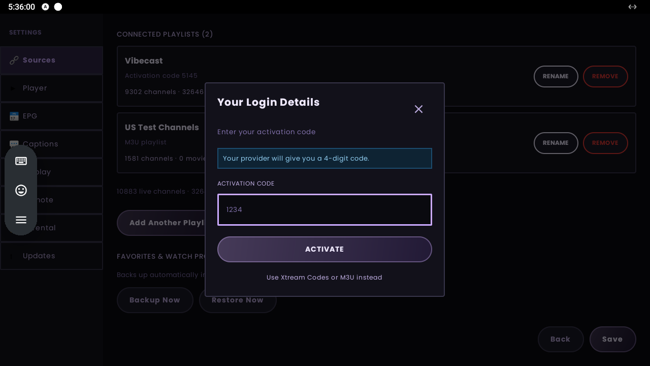 Activating Vibecast Hub Pro with a code