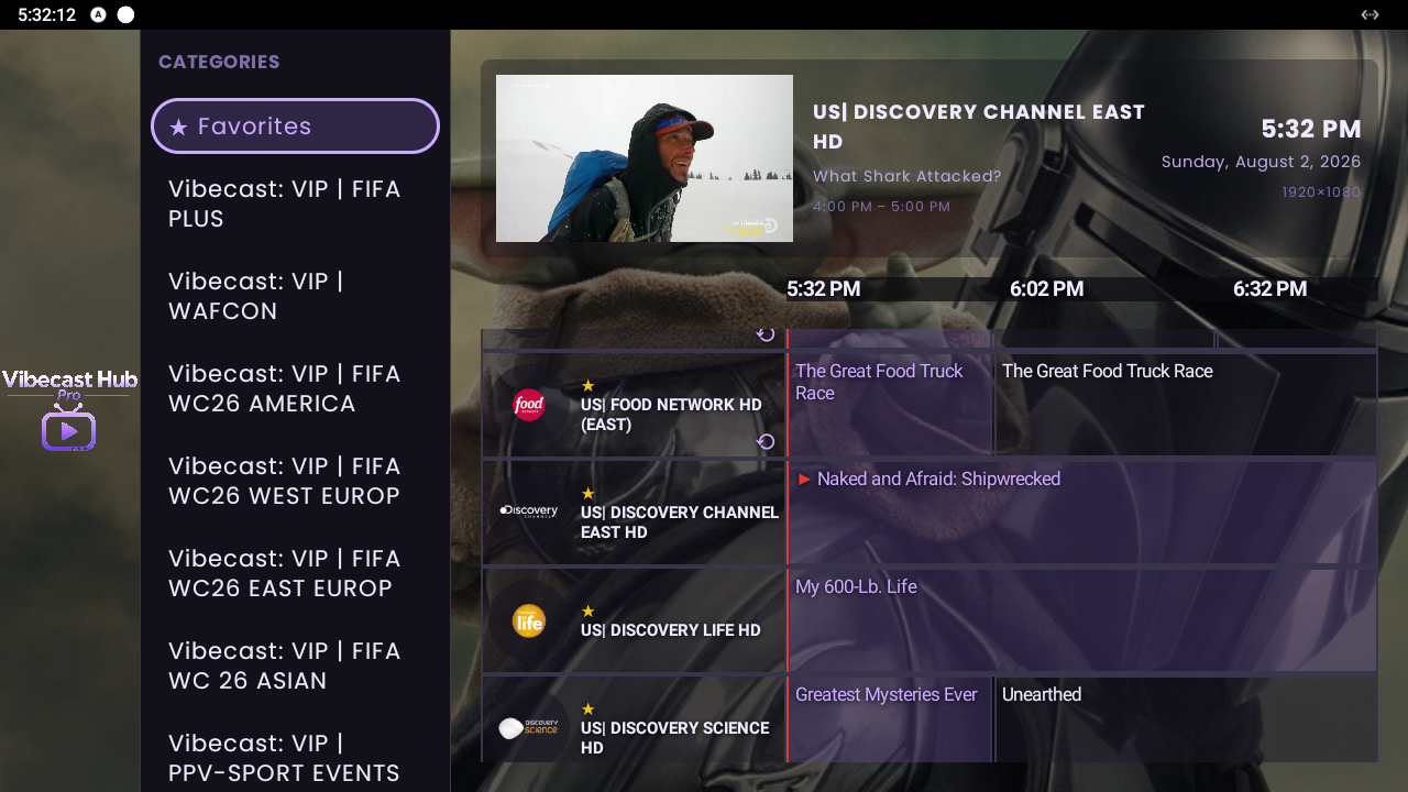 EPG guide with categories expanded